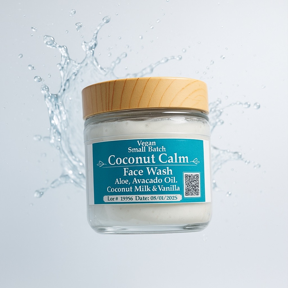 Coconut Calm Face Wash 4oz Jar w/ 15 ct Presoaked Exfoliating Cotton Pads - Picture 5 of 8